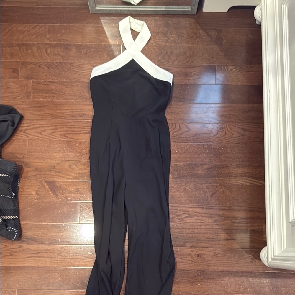 Elegant Black and White Halter Jumpsuit